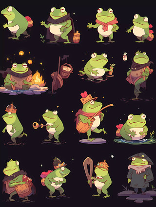 夏天绿色卡通青蛙站立行走表情包